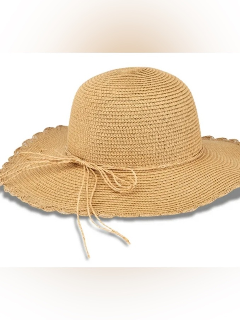 Jessica Simpson Scalloped Edge Wide Brim Straw Hat - UPF 50 UV Protection - Picture 3 of 9